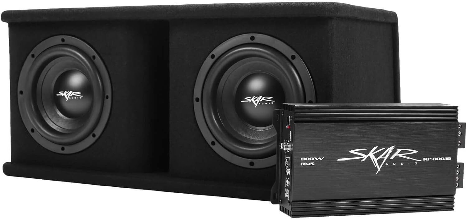 Skar Audio Dual 8" Complete 1,400 Watt SDR Series Subwoofer Bass Package - Includes Loaded Enclosure with Amplifier