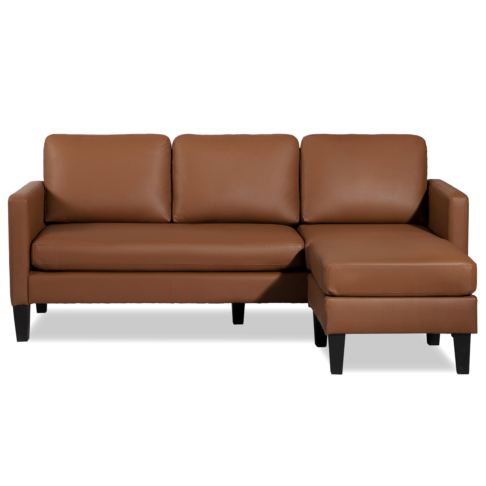 Haverchair Faux Leather Sectional Sofa, L Shaped Sofa with Reversible Chaise Convertible Sectional Couch 3-Seater Modern Small Couches for Small Space,Brown