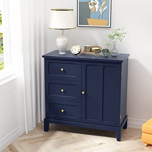 HLR Accent Cabinet with 3 Drawers and Door, Wooden Storage Cabinet with Shelves, Sideboard for Living Room, Entryway, Green