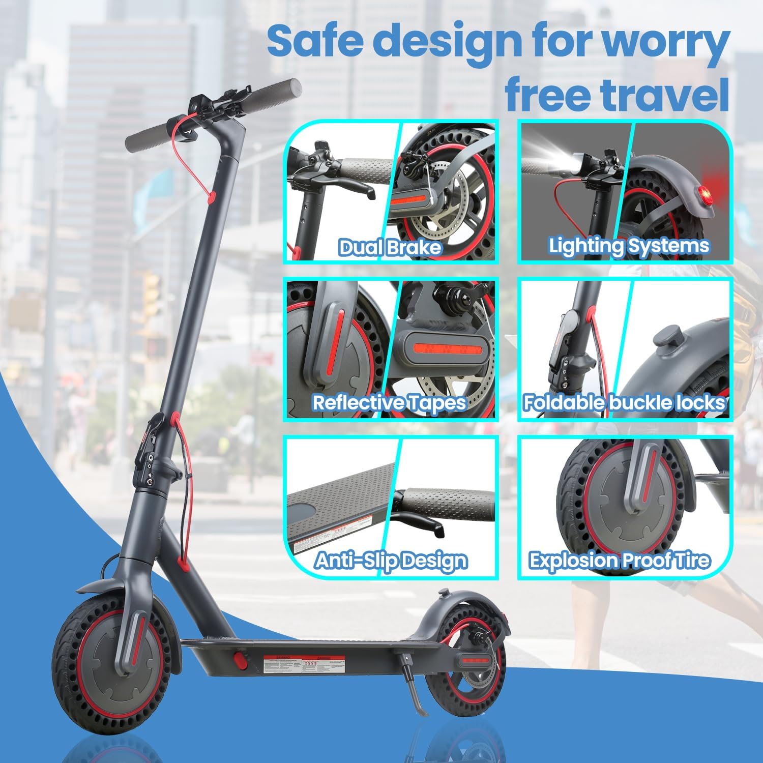 Electric Scooter, 500W Motor 16/19MPH Top Speed Escooter, with Acc Cruise Control/Dual Braking System E Scooter for Adults (RED)