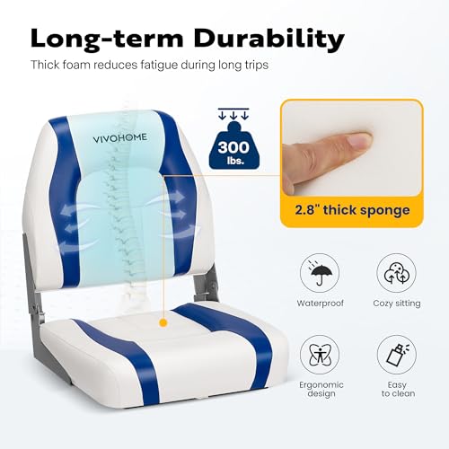 VIVOHOME Folding Low Back Boat Seats 2 Pack, Waterproof Boat Captain Chairs, 4 Mounting Screws Included, White and Red