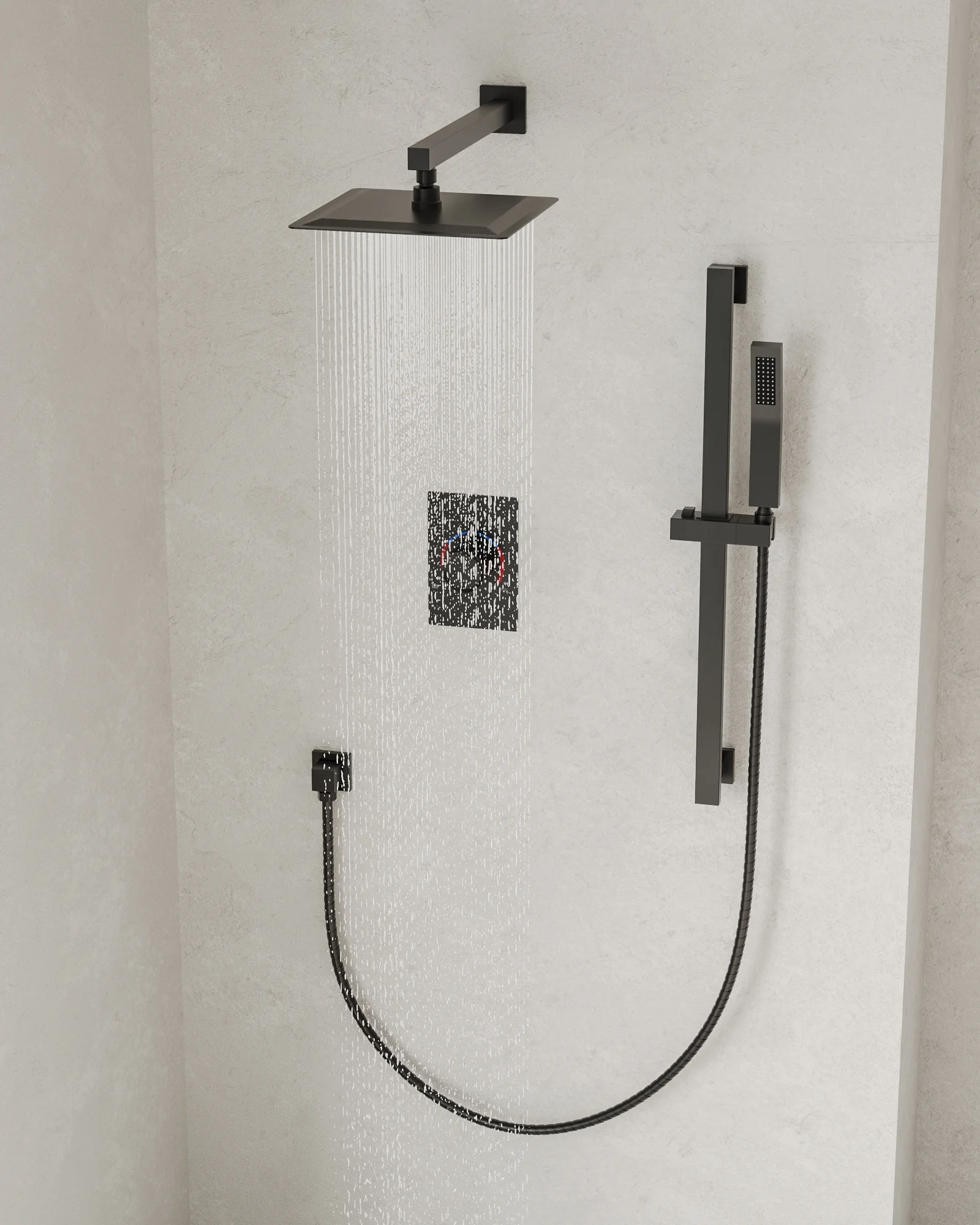 EVERSTEIN Bathroom Shower Faucet Set with Handheld, & Adjustable Slide Bar Wall Mount 10 in. Shower Head Shower System with Balanced Valve Trim Kit CEC 1.8 GPM For CA, Matte Black