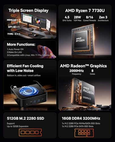 ACEMAGICIAN Kron Mini K1 Mini PC, Ryzen 7 5700U, 32GB DDR4 1TB NVMe SSD Mini Computers, Small Light Gaming PC 4K@60Hz Triple Display, Mini Desktop WiFi6 | Bluetooth 5.2 | Dual Channel | Auto Power On