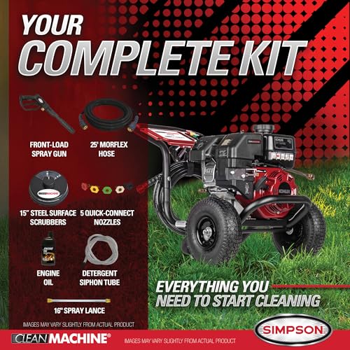 Simpson Cleaning 3400 PSI Gas Pressure Washer, 2.5 GPM Power Washer for Residential Use, CRX Engine, 25-Foot MorFlex Hose, Clean Machine, 49-State (CM61083)