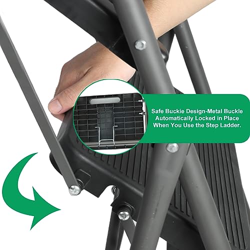 5 Step Ladder with Handrails, Folding Step Stool with Tool Tray Platform, 330lbs Portable Tall Step Labber for Adults for Home Kitchen Library Office