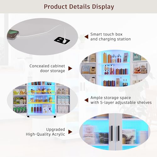 FOMNEY Kitchen Pantry Cabinet with LED Lights