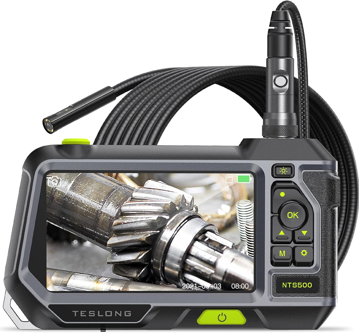 Triple Lens Endoscope, Teslong NTS500 Industrial Borescope Inspection Camera with 5inch 720P HD Screen, Automotive Snake Scope Camera Probe with Light, Home Waterproof Sewer Fiber Optic Camera(16.5ft)