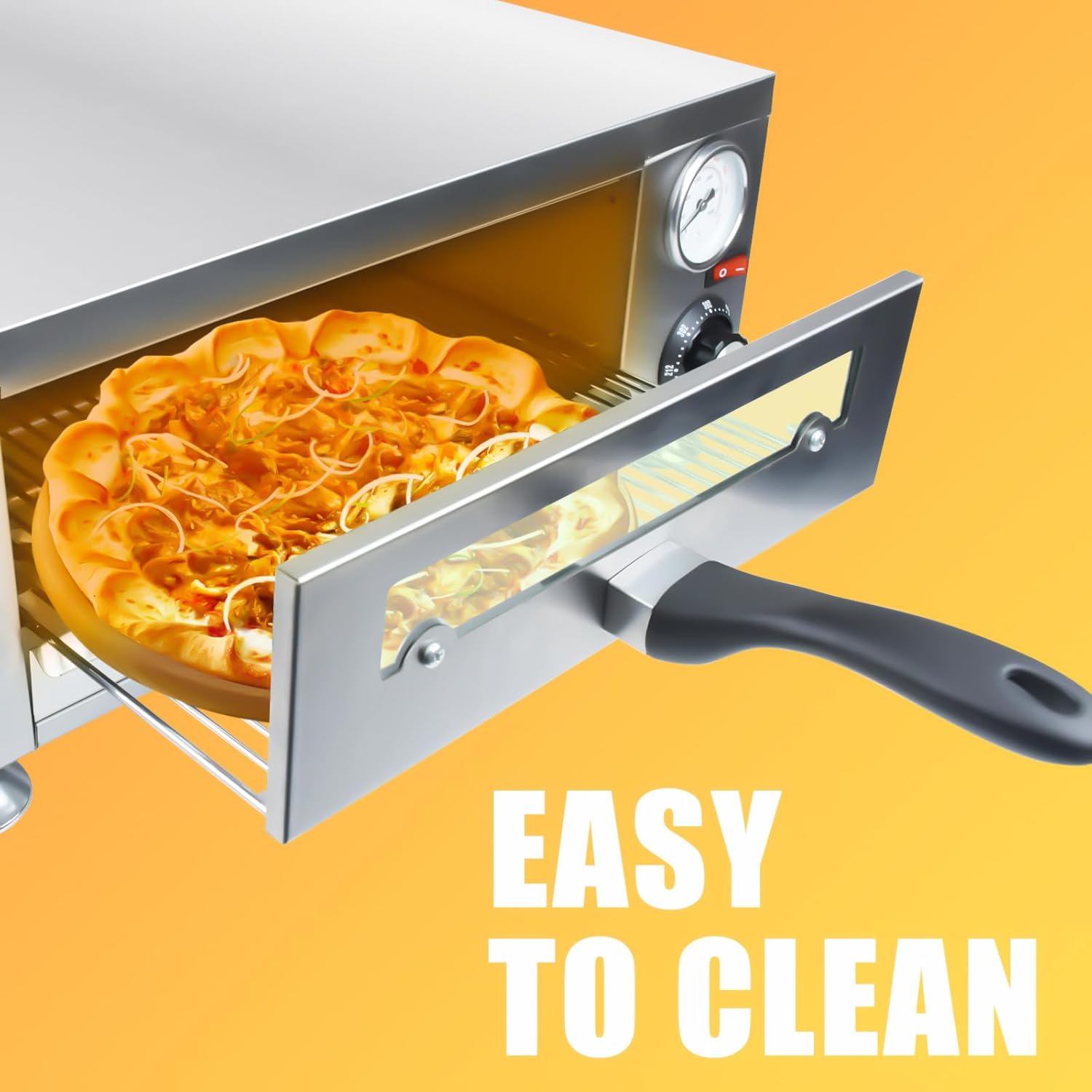 KOOTEH Electric Commercial Indoor Pizza Oven Stainless Steel Countertop Pizza Oven with Bread Crumbs 1100W Pizza Oven for home Restaurant