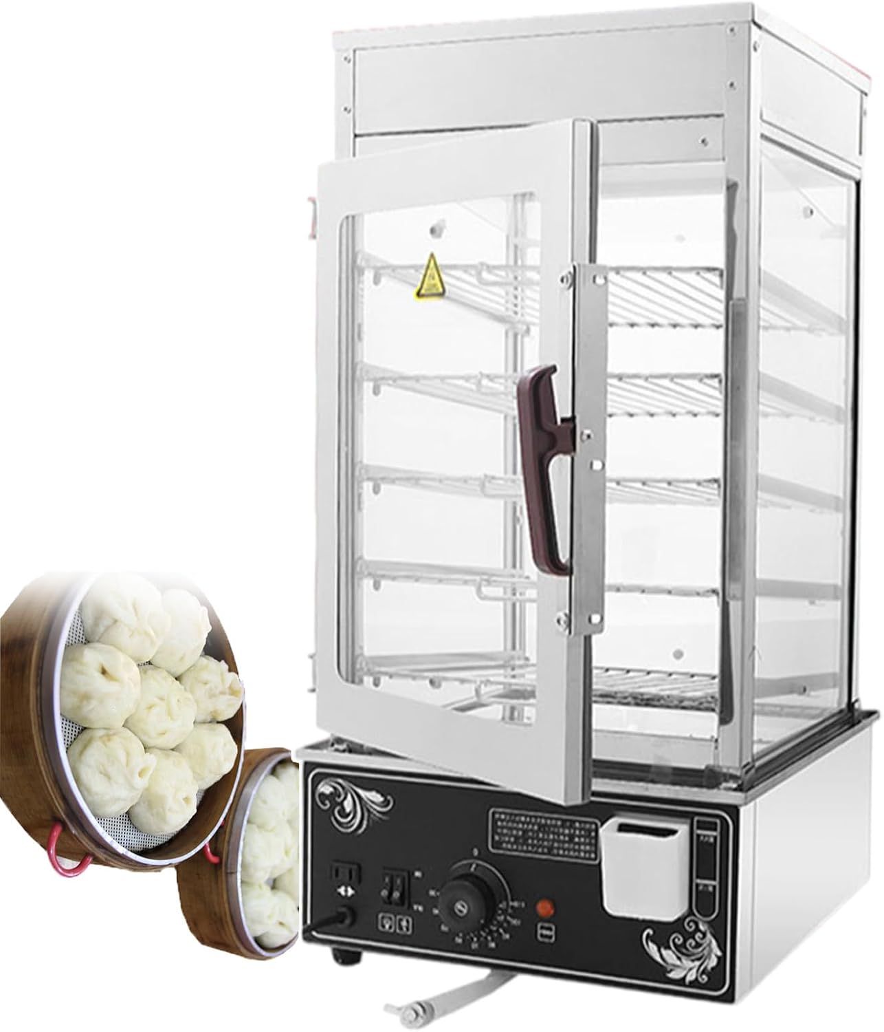 Electric Bun Steamer | Hot Food Warmer Showcase With Sewage Pipes | Commercial Kitchen Steamer With Water Level Tank | Steamed Bun Warmer Machine for Snack Bar | 30-110℃ Temperature