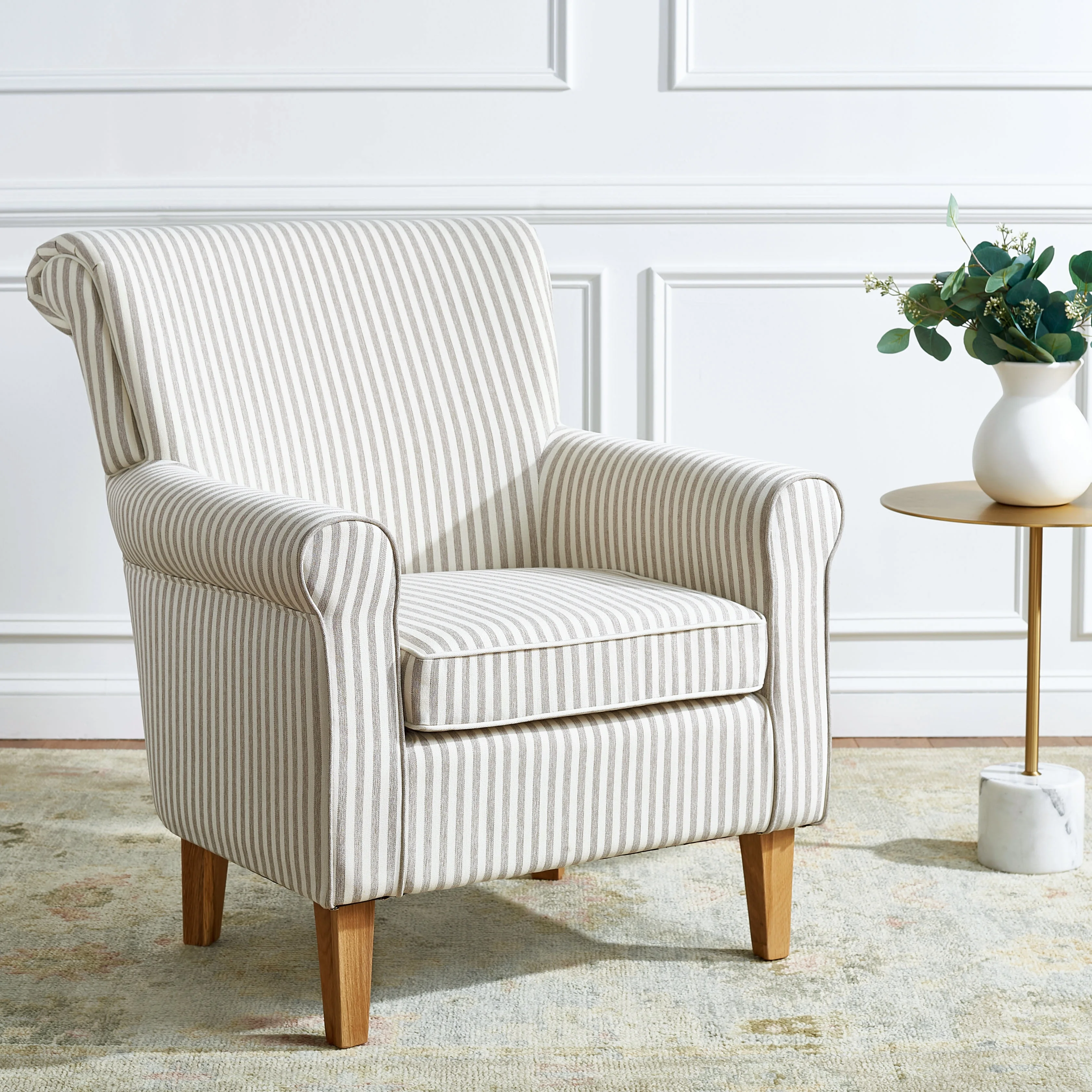 SAFAVIEH Hazina Modern Style Club Chairs, Beige Stripe (30 in. W x 32.8 in. D x 35.4 in. H)