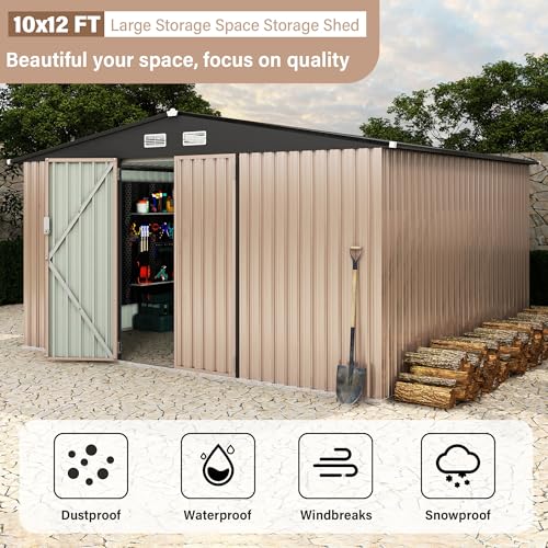 All-Weather Resin Shed with Window, Outdoor Plastic Garden Shed with Lockable Door and Vents, Outdoor Resin Storage Sheds for Tool, Bike, Backyard, Patio