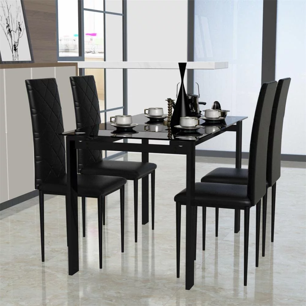 5 Piece Dining Table Set for 4,Kitchen Table and Chairs for 4, Dining Room Table Set with PU Leather Chairs,Small Dining Set for Small Spaces,Black