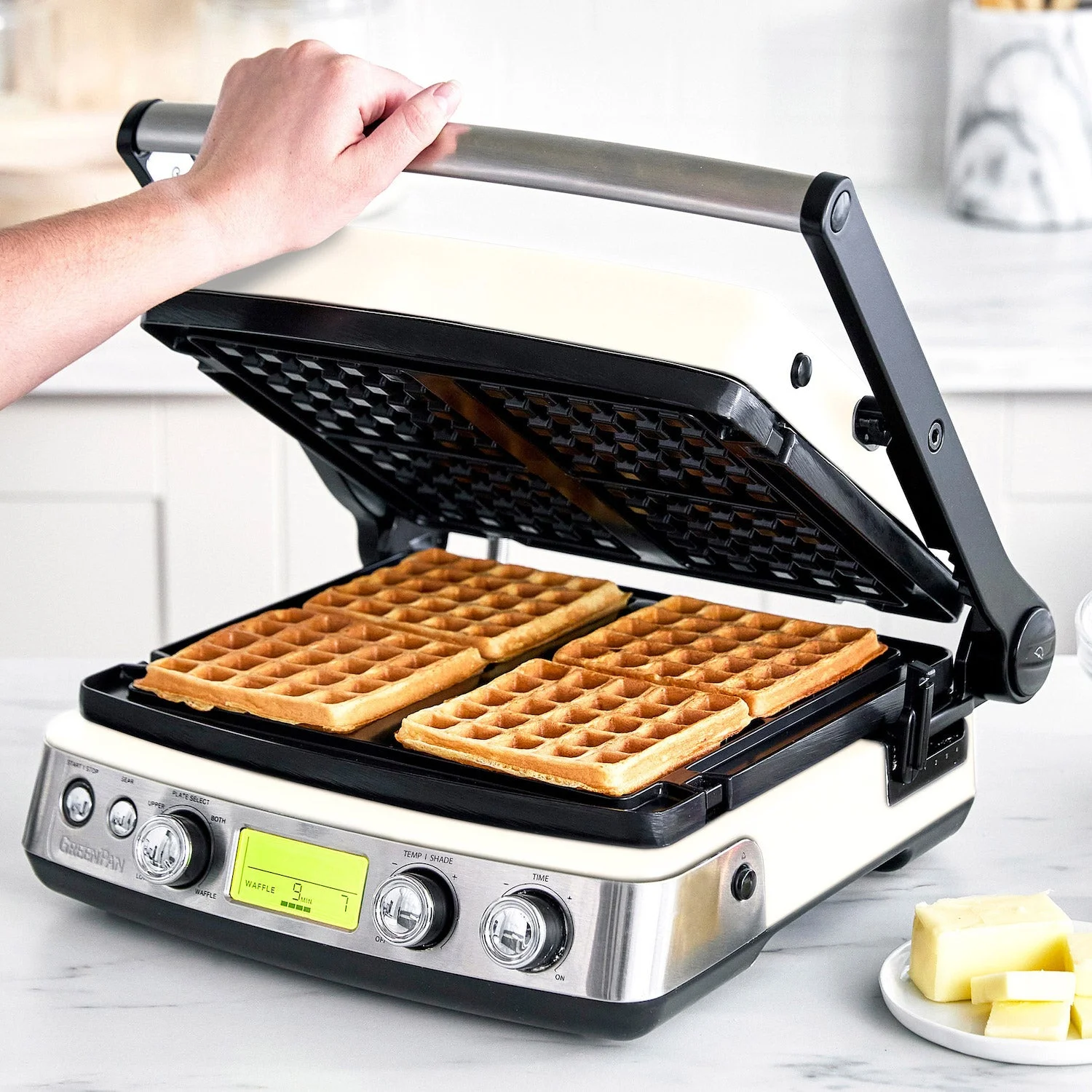 Greenpan 4-Square Waffle Maker for Perfectly Cooked Waffles