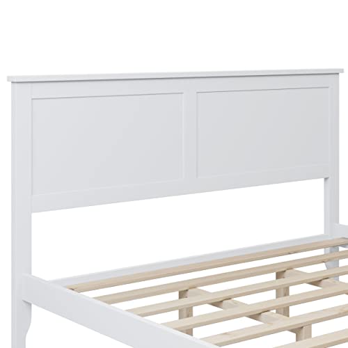 Wood Bed Frame with Headboard Wood Platform, No Box Spring Needed,White (Queen (U.S. Standard))