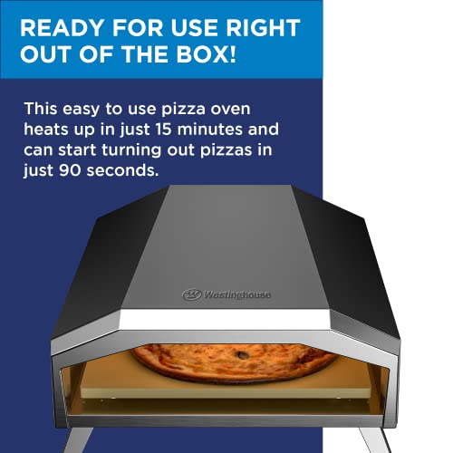 Westinghouse Pizzata 12E - Electric Pizza Oven w/ 12 Inch Ceramic Stone, Heats up to 750 Degrees for Countertop Artisan Style Pizza, Stainless Steel, Portable Outdoor Pizza Oven