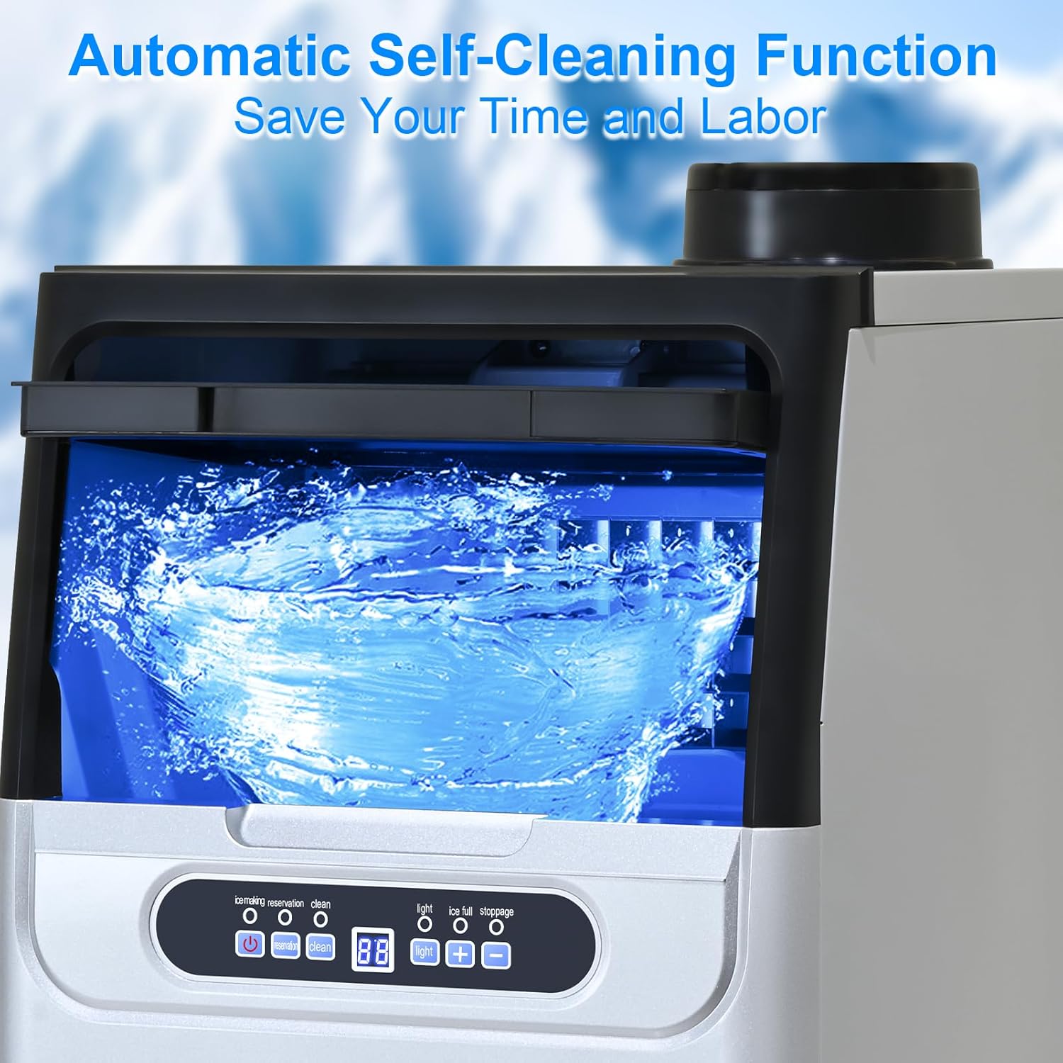 Commercial Ice Maker, 100Lbs/24H Ice Maker Machine, 2 Water Inlet Modes, Ice Maker with 20lbs Storage, Auto Self-Cleaning, Under Counter/Freestanding Ice Maker for Home/Office/Shop/Bar