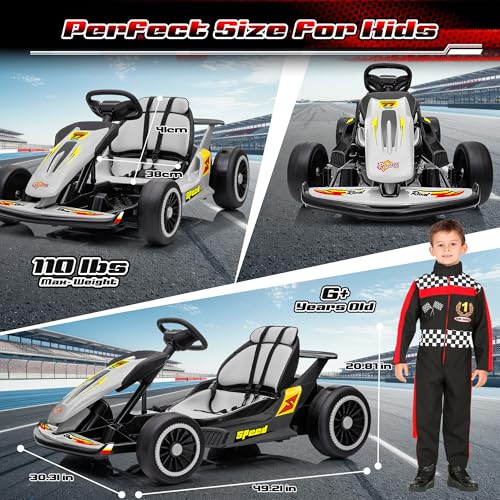 24V Electric Go Kart for Kids, 400W Drift Cart with EVA Tires, High/Low Speed, Max Speed 8.1 MPH, Music, Wireless, Electric Crazy Go-Kart Outdoor Ride on Toy for Kids Ages 6+, Red