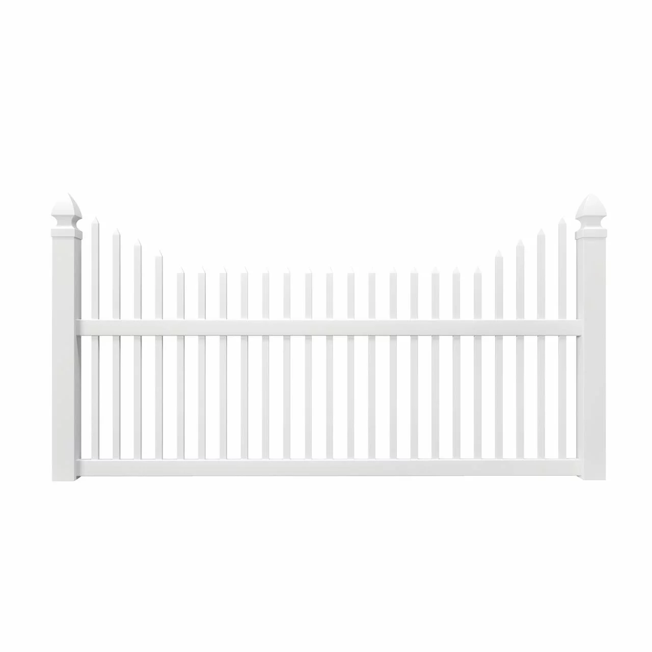 Alexandria 42 in. x 8 ft. Cut Scalloped White Vinyl Picket Fence Panel