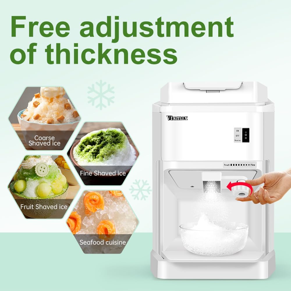 110V Electric Ice Shaver, 350W Shaver Snow Cone Machine, Thickness Adjustable Ice Shaving Machine 440LBs/hr Rotate Speed& Strong Power for Parties Events Snack Bar, Home and Commerical Use