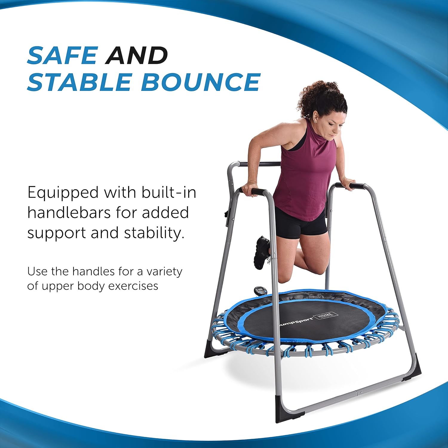 JumpSport Home 125 Fitness Trampoline - Exercise Trampoline with Handlebars - Fitness Rebounder for Home Workout - Up to 250 lbs Weight Capacity