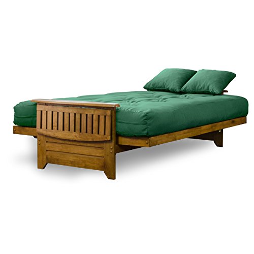 Nirvana Futons Brentwood Tray Arm Futon Frame, Drawers, and Burgundy Mattress Set - Queen, Rich Heritage Finish