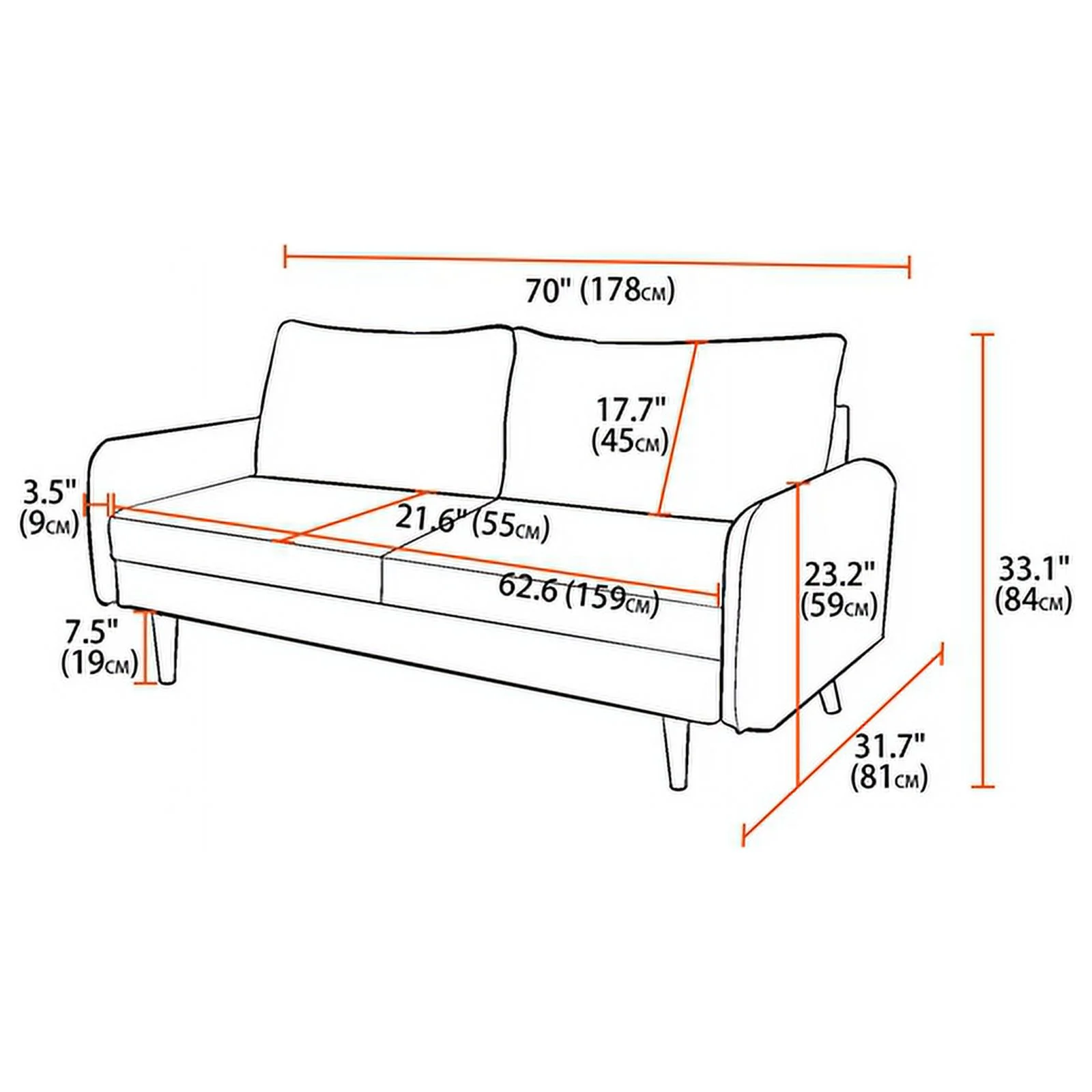 Enor Furniture Averie 69" Upholstered Modern Velvet Sofa in Purple