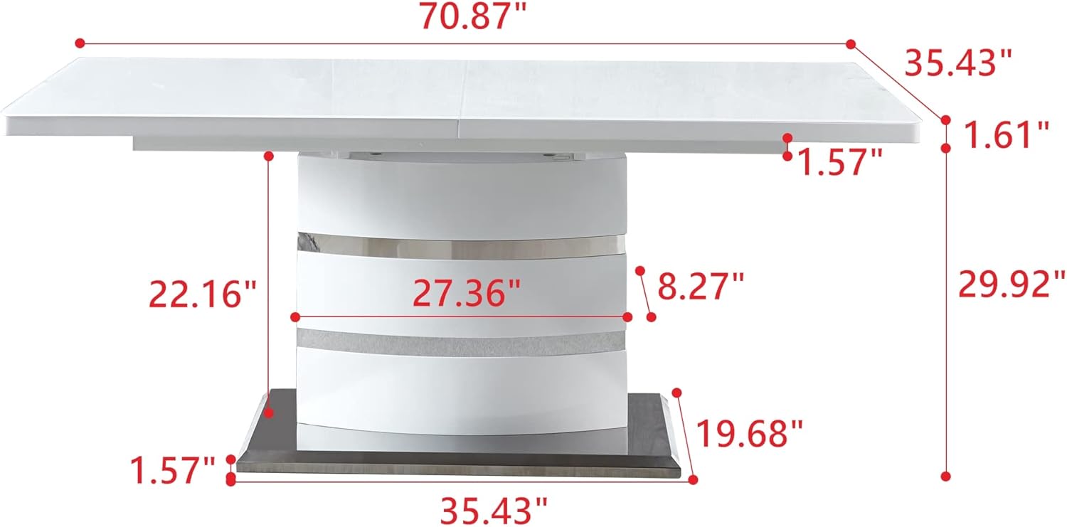 Modern Glossy Extendable Dining Tables, Expandable MDF Top Table w/Butterfly Leaf & White High Gloss Lacquer MDF Base w/Stainless Steel, 8 to 12 Person Dining Room Table for Kitchen (B)
