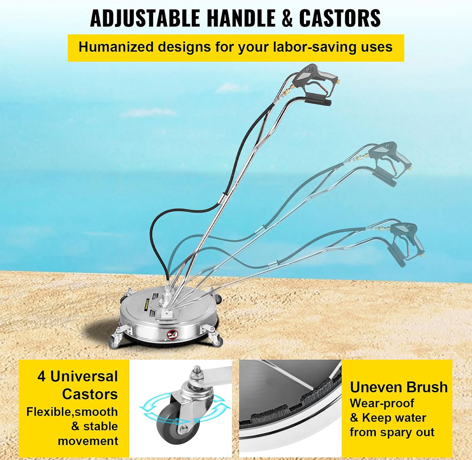 VEVOR 24" Surface Cleaner, 4000PSI Max. Pressure Flat Surface Cleaner, Stainless Steel Rotating Surface Cleaner, Pressure Washer Surface Cleaner w/ 3 Nozzles, Fit for 3/8" Quick Connector, for Patio