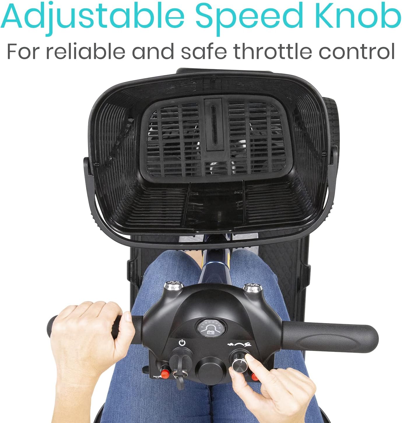Vive 4 Wheel Mobility Scooter - Electric Powered Wheelchair Device - Compact Heavy Duty Mobile for Travel, Adults, Elderly - Long Range Power Extended Battery with Charger and Basket Included