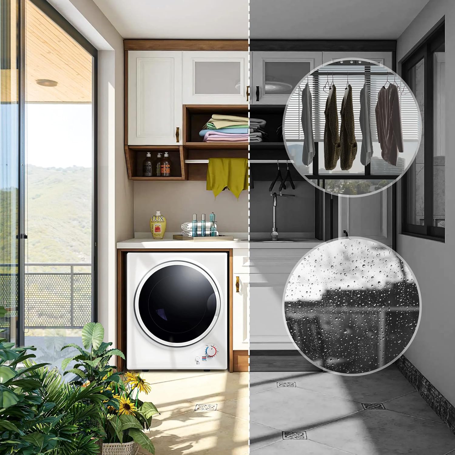 Portable Clothes Dryer, 120 V/850W Electric RV Dryer Smart Moisture Sensor, LCD Control Panel Heating Tumble Clothes Dryer Machine with Stainless Steel Drum for Apartment, Dorm and Home (Square-White)