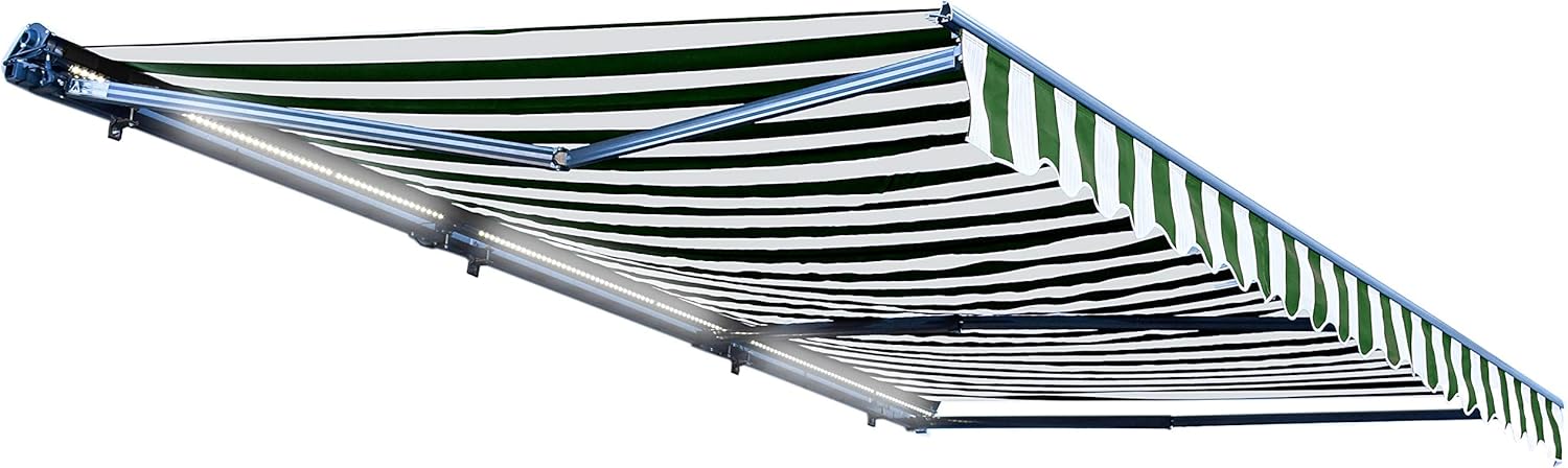 ALEKO Retractable 16x10 Feet Motorized LED Luxury Patio Awning - 100% Polyester Canopy, Cover, Sun Shade, Shelter for Yard, Deck, Balcony - UV Protection &ndash; Blue - AWCL16X10BLUE30