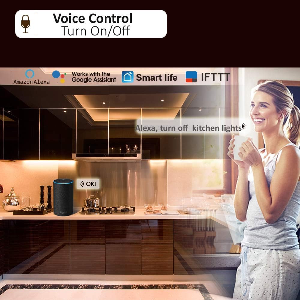 Smart Under Cabinet Lights Work with Alexa Echo, Google ,Siri, LED Light for Kitchen Shelf Counter Lighting with App, Voice Activated Dimmable and Linkable Warm to Cool White (3 Lights Bar Kit)
