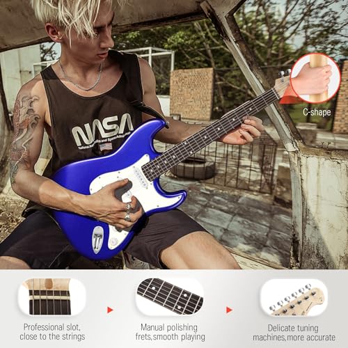 Donner DST-100B 39 Inch Electric Guitar Beginner Kit Solid Body Full Size Black HSS for Starter, with Amplifier, Bag, Digital Tuner, Capo, Strap, String,Cable, Picks