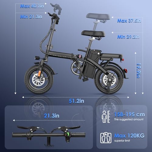 E14 Electric Bike for Adults 500W Motor, Folding Ebike 14" Adults Electric Bicycles, 48V 13Ah Removable Battery UL 2849 Certified, 25 Miles PAS Range