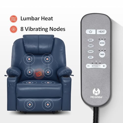 MCombo Power Lift Recliner Chair for Elderly, Lift Chair with Heat and Massage, FSC Certified, USB Ports, Cup Holders, Faux Leather 7040 (Black, Medium)
