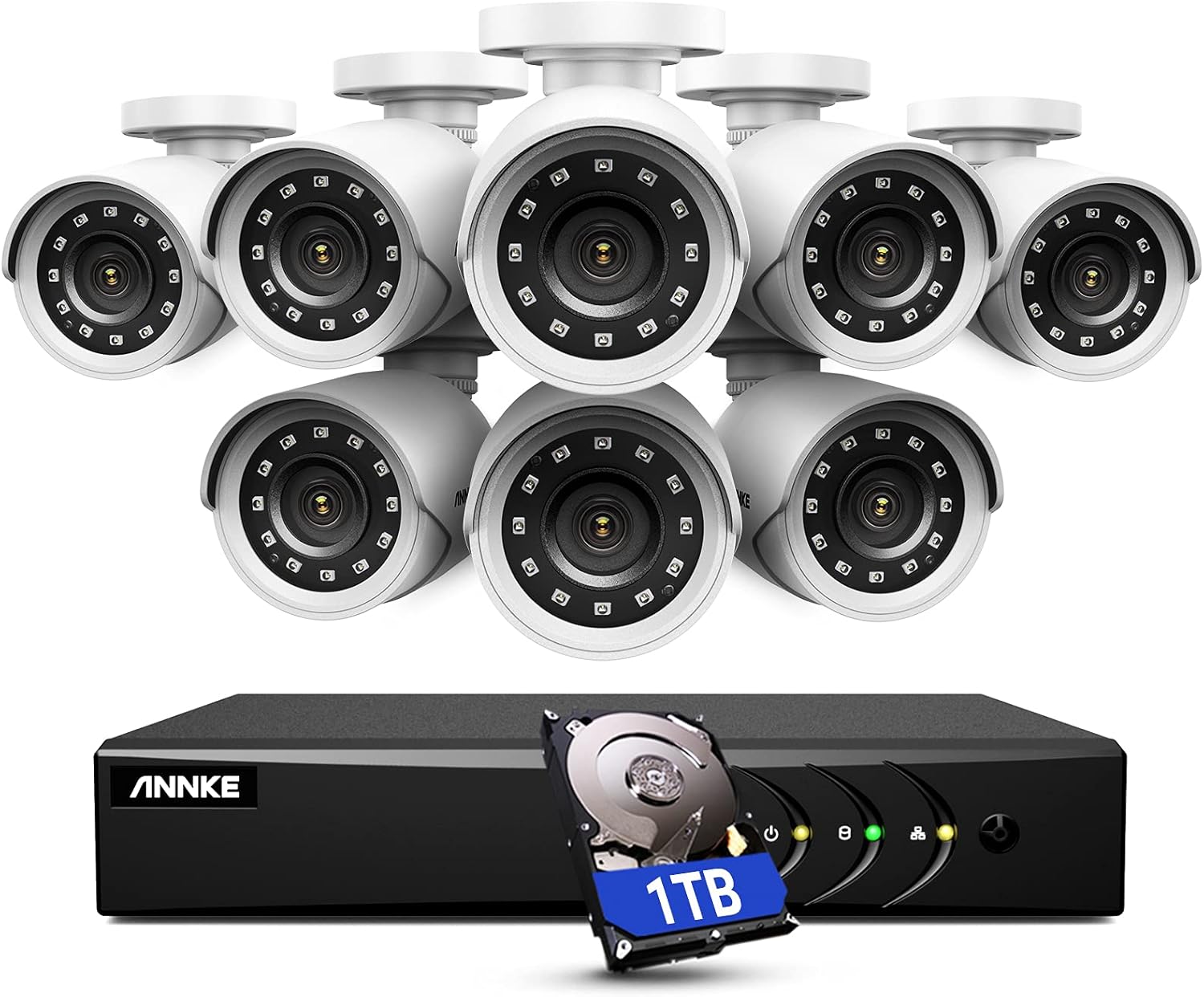 ANNKE 5MP Lite Wired Security Camera System with 1TB Hard Drive, H.265+ 8CH Surveillance DVR and 8 x 1080p HD Weatherproof CCTV Camera, 100 ft Night Vision, Easy Remote Access – E200