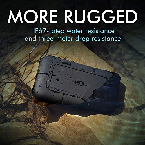 LaCie Rugged SSD 4TB Solid State Drive — USB-C USB 3.2 NVMe speeds up to 1050MB/s, IP67 Water Resistant, 3m Drop Resistant, Encryption, 5-Year Warranty with Data Recovery, 1 Mo Adobe CC (STHR4000800)