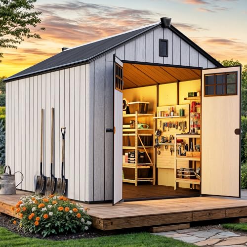 YITAHOME 8x6.2FT Outdoor Storage Shed w/o Floor, All-Weather Plastic Shed with Lockable Doors, Window & Vents, Plastic Tool Shed for Backyard, Patio, Poolside, Lawn, Gray