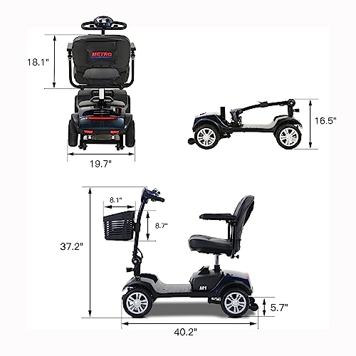 Folding Electric Mobility Scooter, 4.97 mph Max Speed, 10 Mile Range, 300 lbs Weight Capacity, 12V Lead-Acid Batteries, 300W Motor, Silver