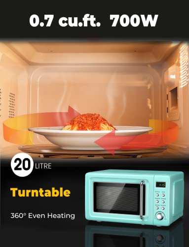 Compact Microwave Oven, SIMOE Retro Small Countertop Microwave with 8 Auto-cooking Set