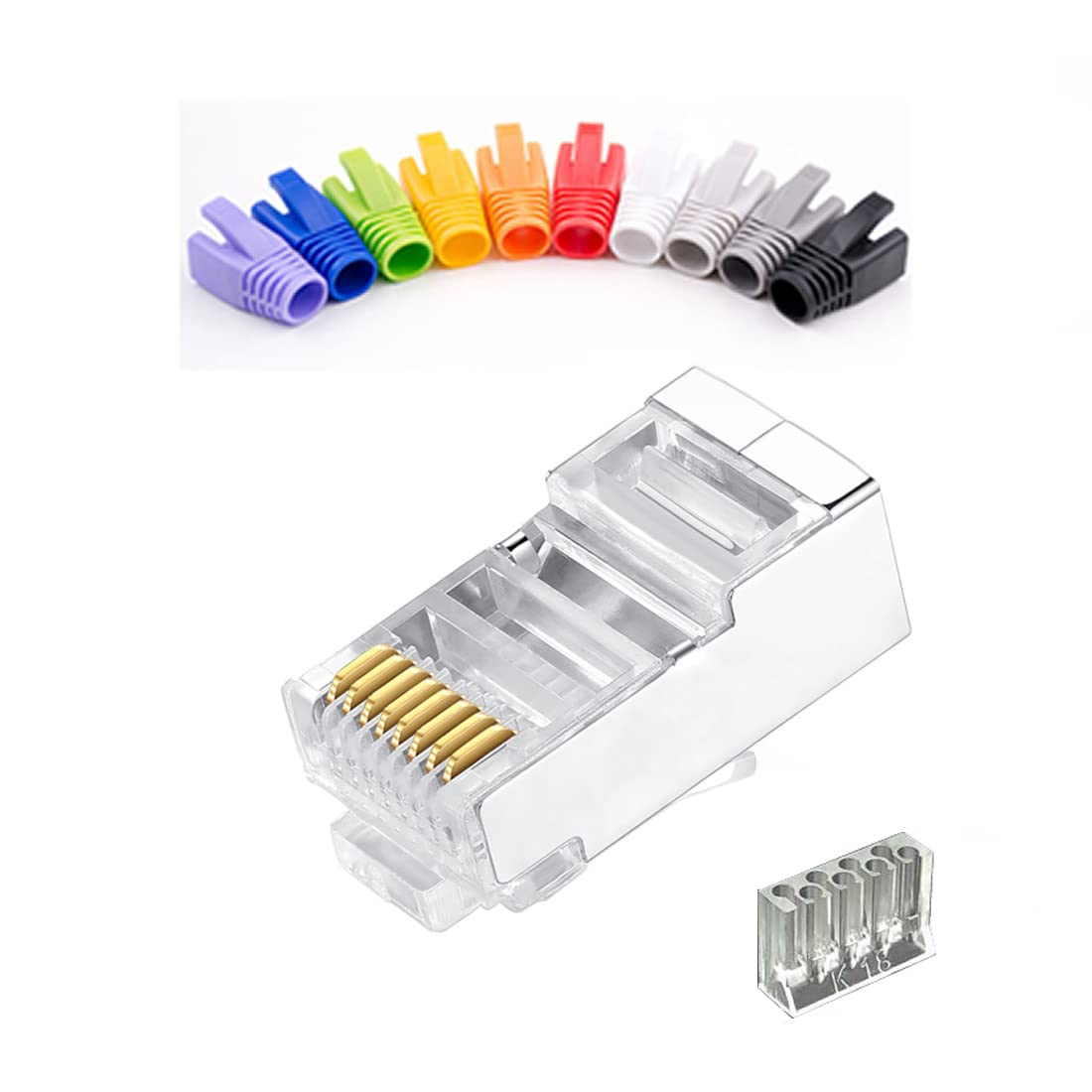 100 Pcs Cat7 RJ45 Connectors, Cat7 RJ45 Plugs, Cat7 2-Piece Metal Shielded RJ45 Ends FTP 8P8C Modular Network Plug Connector