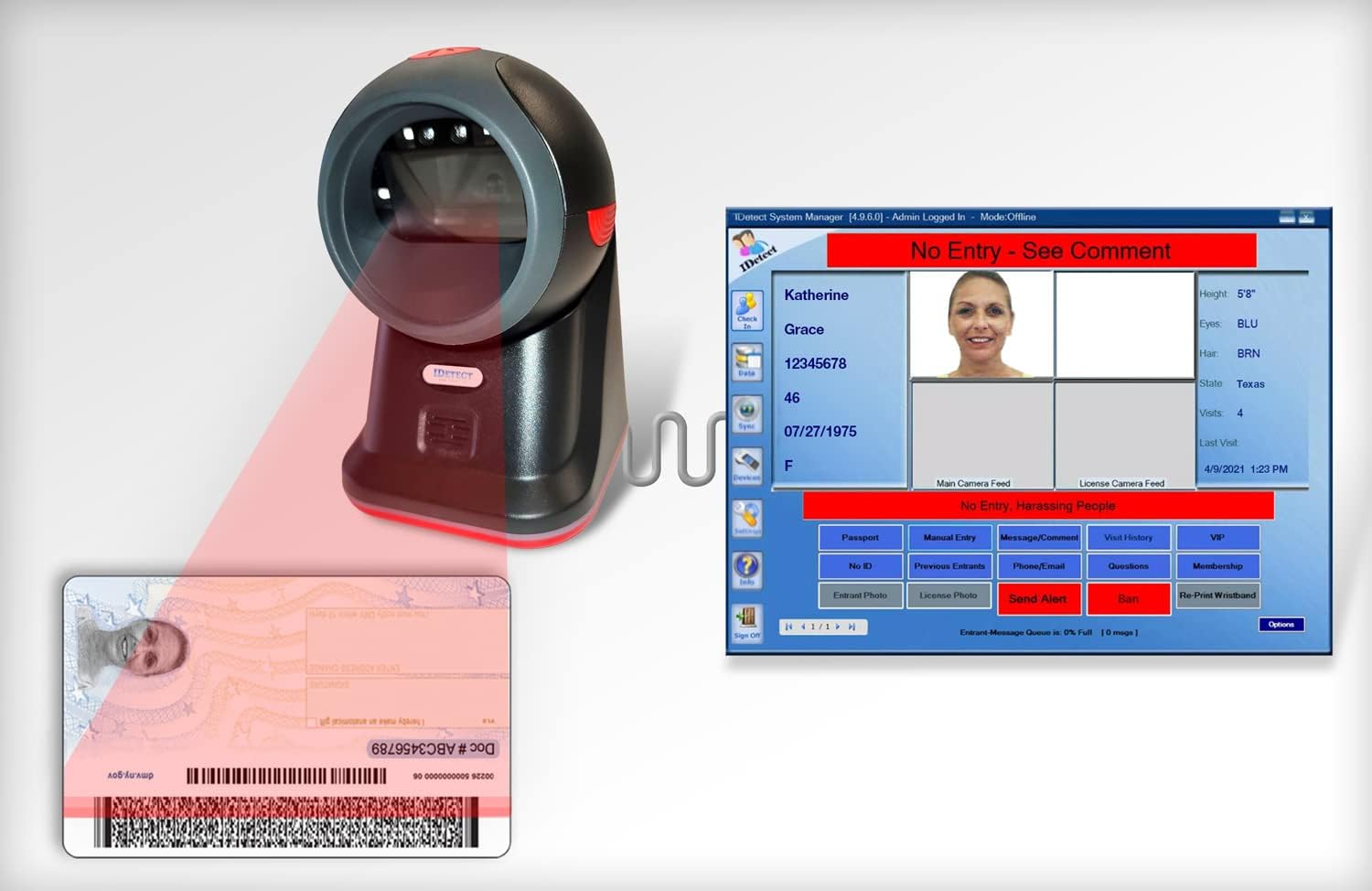 IDetect.net ID Scanner | Age Verification & Patron Management | Ideal for Computer, Tablets, Laptops, PC & POS (No Photo)
