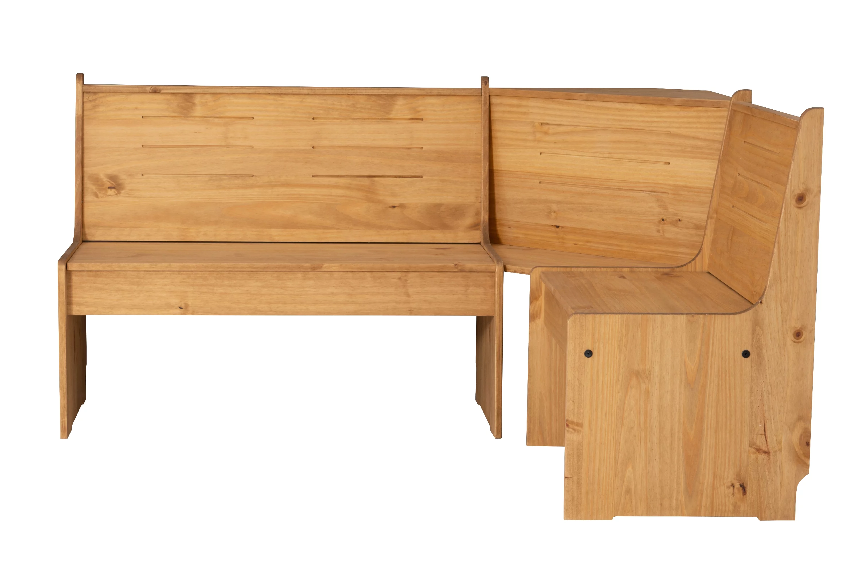 Linon Wickford Corner Dining Breakfast Nook Set with Storage, Table, and Bench, Seats 5-6, Natural Finish