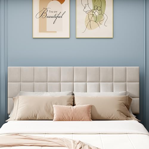 ALISH Upholstered Headboard, Velvet Bed Headboard with Adjustable Height from 41"- 51 ", Foldable Headboard with Metal Legs for King Size Bed (Beige, King)
