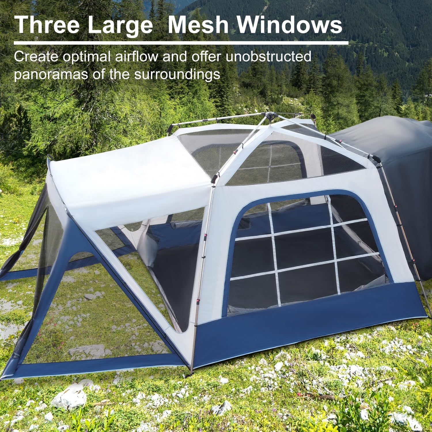 SUV Tent Attachment for Camping, Waterproof PU3000mm Double Layer Car Tailgate Tent, Large 6-8 Person SUV Tent with Sturdy Pole, 10' W X 10' L X 7.5' H