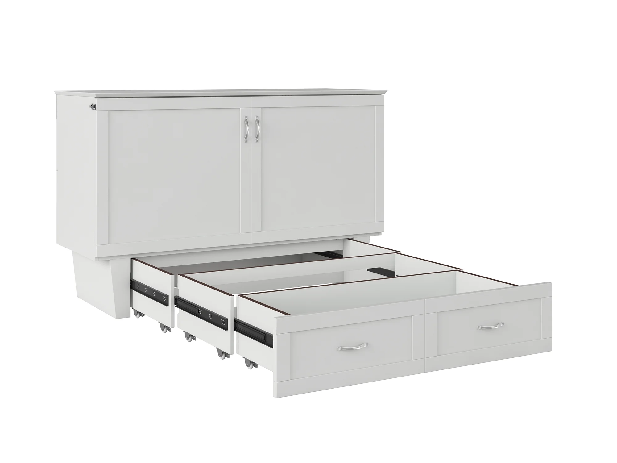 AFI Monroe Queen Solid Wood Murphy Bed Chest with Mattress, Drawer and Charger in White