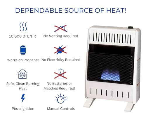 ProCom Heating Liquid Propane Ventless Blue Flame Heater With Base Feet - 30,000 BTU, Manual Control - Model# ML300HBA-B
