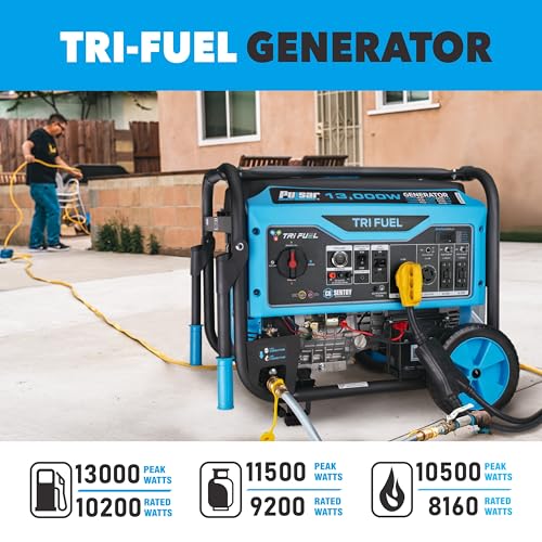 Pulsar 13,000-Watt Tri Fuel Gasoline, Propane, Natural Gas, Portable Generator with Remote Start