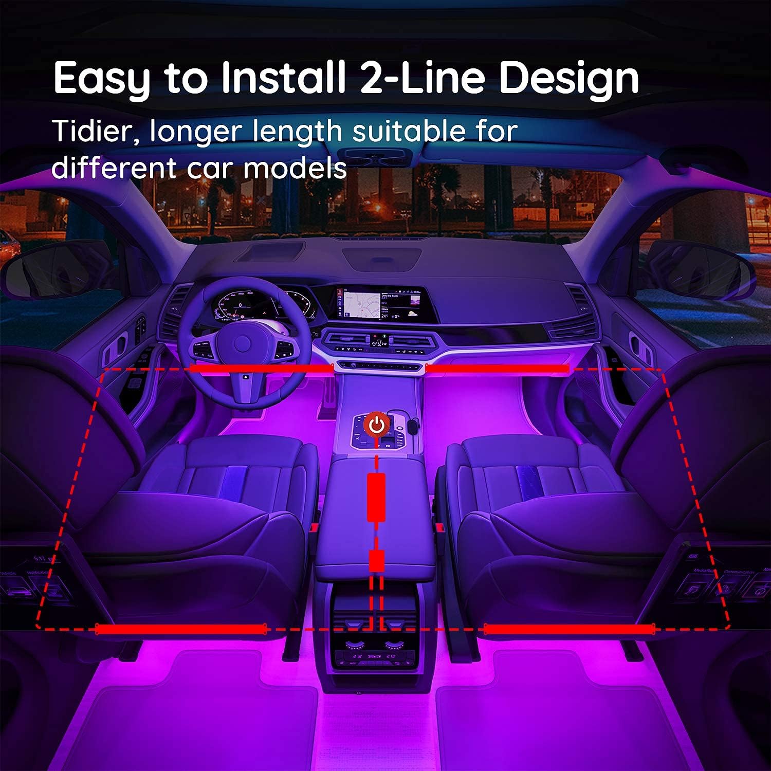 Govee Car LED Lights, Smart Car Lights with APP Control, Music Sync Interior Car Lights with 7 Scene Modes and 16 Million Colors, 2 Lines Design RGB Under Dash Car Lighting with Car Charger, DC 12V