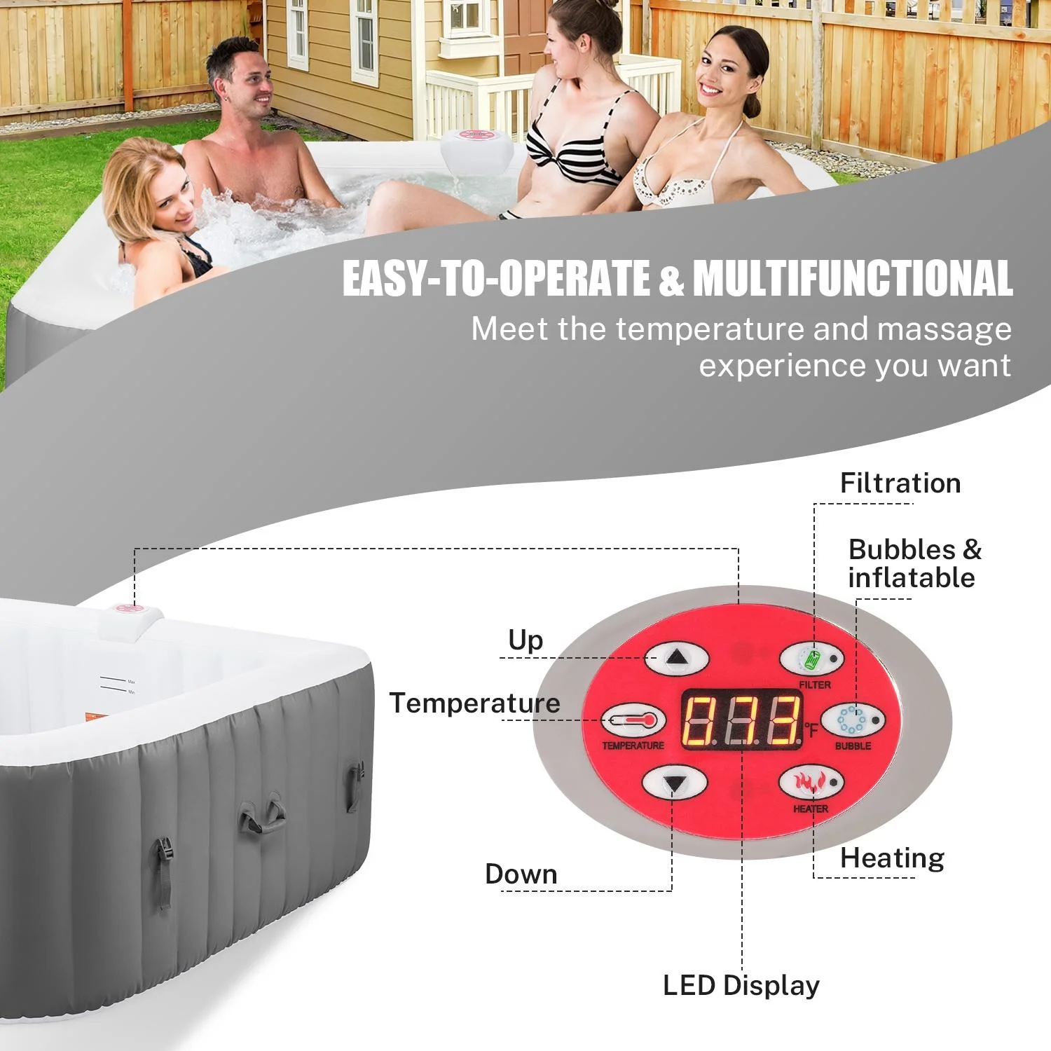 Upgraded Inflatable Hot Tub, Seizeen 6 Person Hot Tub with Hidden Pump, Portable Spa Tub Outdoor Indoor Use w/130pcs Jet, Lockable Cover, Storage Bag, Cover, 240gal